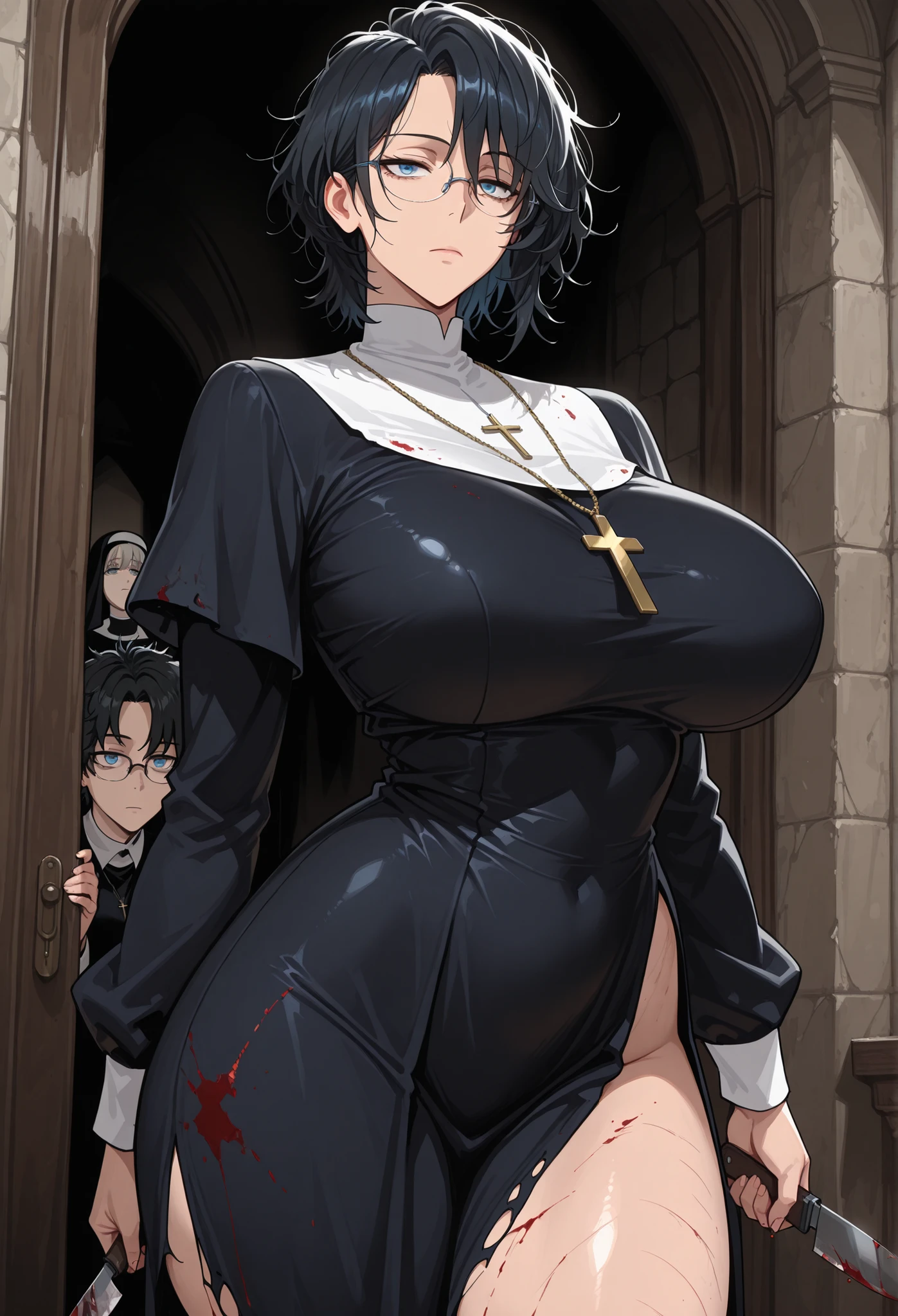 ((((masterpiece)))), beautiful details, perfect focus, smooth 8K wallpaper, 4320p, high resolution, exquisite texture in every detail, perfect eyes very high detailed, perfect pupils, sclera_eyes_detail, eyes:1.2, human anatomy correct, pastel, hyper_detailed:1.5, (masterpiece), (picture-perfect:1.4), photo, portrait, 8k, UHD, high_resolution, very_high_resolution, yor, 1girl, solo, short_hair, breasts, looking at viewer, blush, smile, bangs, skirt, (((huge gigantic_breasts))), large breasts, detailed background, gloves, room Japanese background, hair between eyes, bare shoulders, jewelry, sitting, short hair, closed mouth, red eyes, black hair, earrings, horns, black gloves, elbow gloves, black skirt, cape, streaked hair, covered navel, skindentation, open legs, legs_spread, cross, demon horns, impossible clothes, underbust, black cape, bodystocking, cross-laced clothes, iron cross, cross earrings, breast curtains, (((sexy clothes))), ((well drawn and drawn: 0.8)),anime 2d,