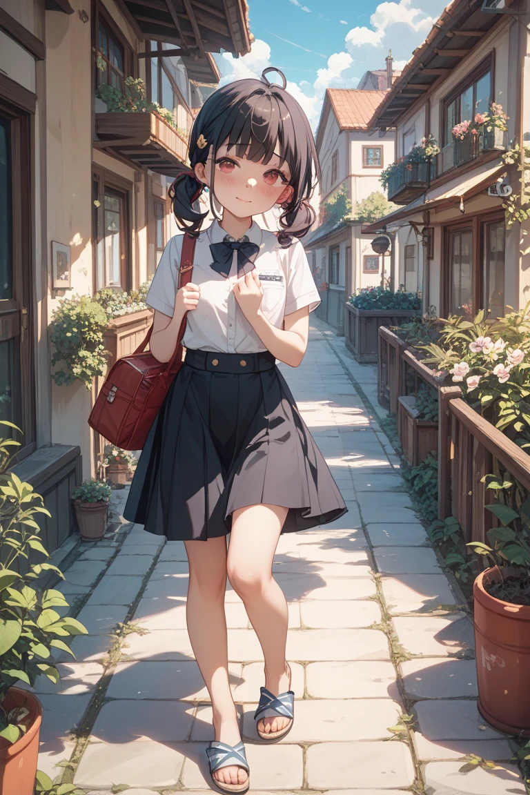 (juice:1.5,Remote vibrator, blush),Are standing, Navy pleated skirt, On the way to school, blush
