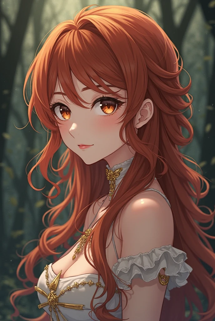
In Seraph Of The End anime Styles 
Hanako Wanatabe is described as a beautiful young lady who's 2s. She's has a shiny chestnut brown long straight hair, hazel green eyes and fair skin as pure freshen fallen snow. Hanako is curvy due to her hourglass body shape and large rounded breast and  only stand at 5'3/160cm.