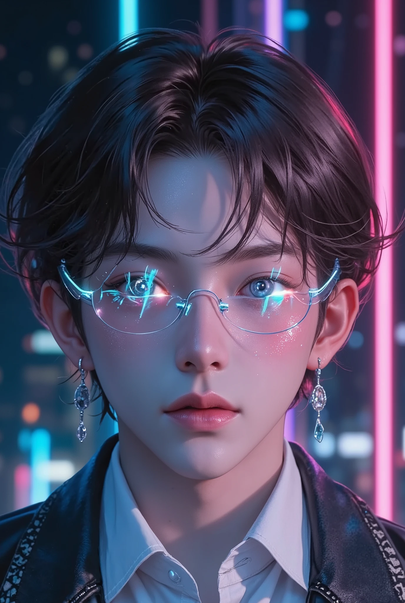 } paraffed Handsome young male with plastic eye mask on her face, oled eye glasses , oled eye visor , futuristic glasses lenses , futuristic augmented reality glasses , cybernetic eye implants , futuristic look, glass oled head visor , man with one robot eye , with a clearly visible face , mirrored eye implants , cyberpunk bionics eye , futuristic VR headset , the image is futuristic