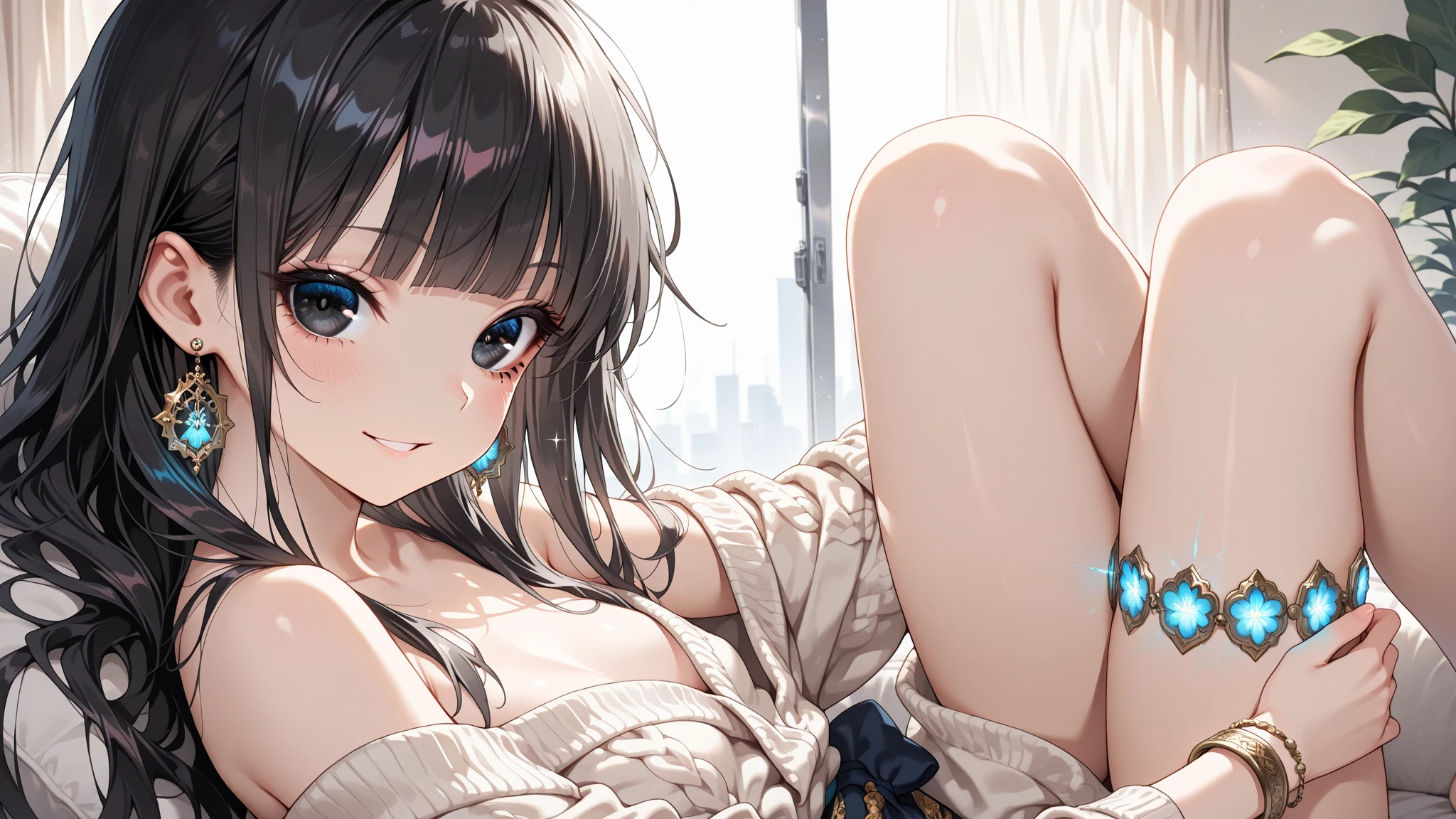 A girl laid on the airplane (naked),sexy seductive pose,wet body, black-white (short) Hanfu transparent (naked), Red eyes,red wavy long hairs,red lips(1.0),Big boobs(pink nipples), seeing towards the viewer,crazy(cute)smile,high quality,sharply detailed,cum coming out through pussy,highly detailed eye