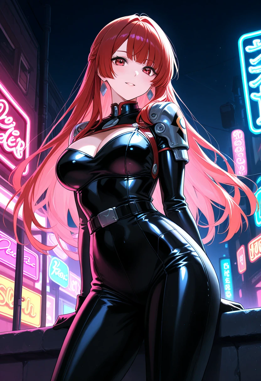 I imagine this girl with a futuristic appearance and full of mystery. Her body is wrapped in a purple and black bodysuit., Shiny chains intertwine around his arms and legs, as if they were metallic tattoos. The three-strand necklace, with its digit-shaped padlock, It is their symbol of submission and devotion.

Her red hair falls in waves over her shoulders., and his green eyes flash with a mixture of passion and obedience. The black dress fits her curves, enhancing her voluptuous figure. Each chain that tightens around her skin is a reminder of her role as a beloved slave..

In the dark garage, the girl prepares for her master. The cyberpunk motorcycle awaits, its shiny surface reflecting the neon lights of the city. The cat-shaped helmet gives it a mysterious look, and the tail that extends from the back of the seat seems to have a life of its own.

She rides the motorcycle with grace, speeding into the night. The wind whistles in his ears as he walks through the dark streets, ready to carry out her master&#39;s orders. In this futuristic world, where technology and passion intertwine, she is his slave, your confidant and your lover.

The girl with chains and a cyberpunk motorcycle is an enigma, a mixture of desire and bondage. Its story unfolds in the twinkling lights of the city, and his figure becomes a legend in the night streets. 