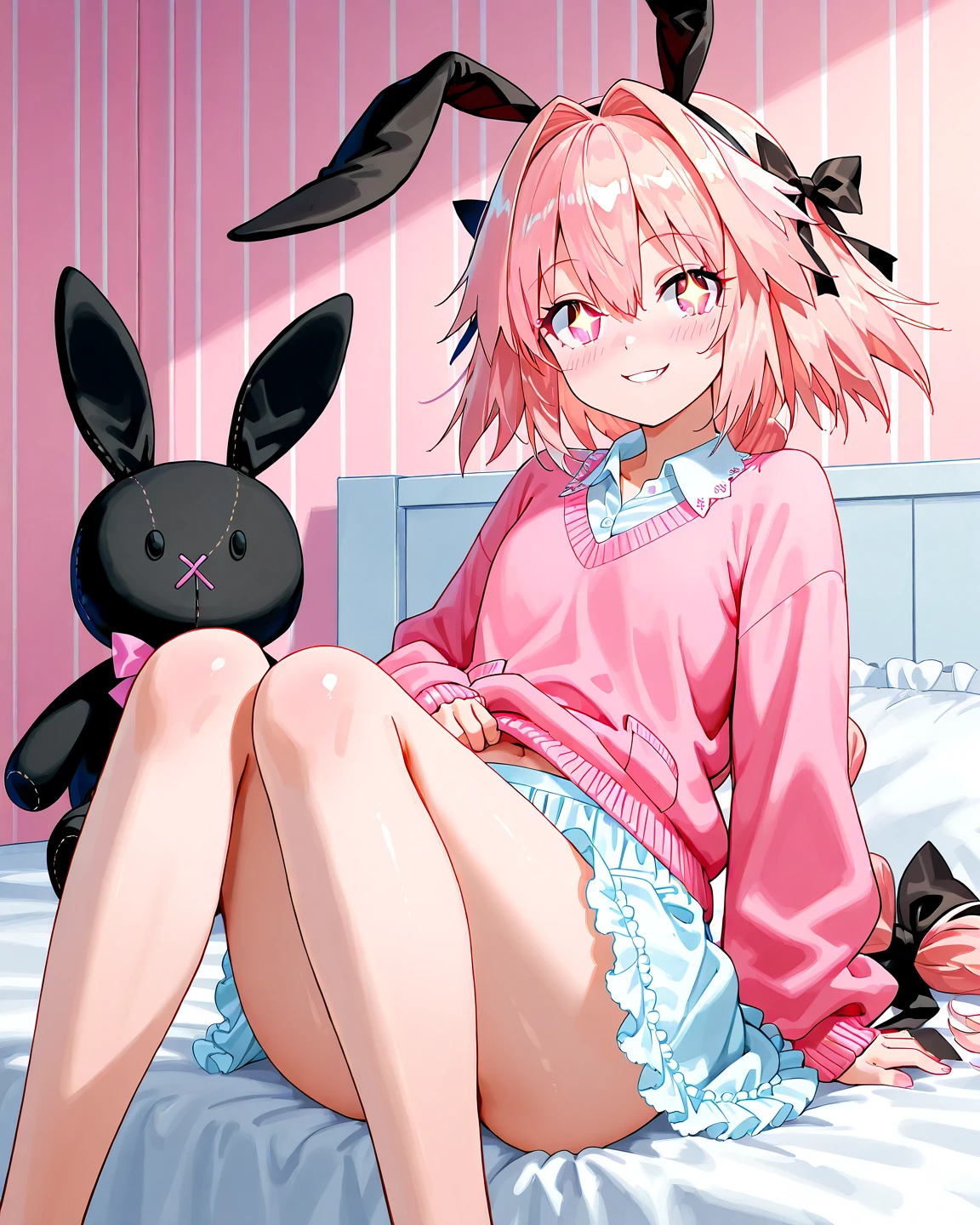 beautiful cute girl,(coral pink hair:1.2),(wave hair:1.1),(yellow eyes:1.2),(ghost princess:1.1),(lace, camisole:1.25),((crown,👑:1.1),((lace:1.2)),smile,(open your mouth:1.1),(underwear:1.2),(close up of butt:1.1),((spread your legs:1.0)).