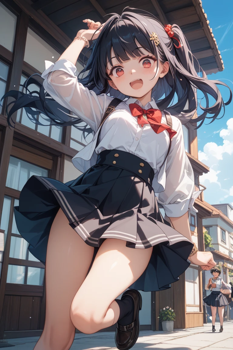 thighs thighs thighs thighs、(the Extremely Detailed CG Unity 8K Wallpapers,masutepiece, Best Quality, Ultra-detailed),Commuting to school,Unexpectedly strong wind blows, Panty Shot.from below,Skirt fluttering,turned around, panties,