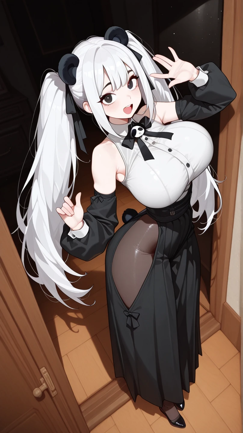slender, mature female, breasts, 1girl, bunny_ears, leotard, long_hair, animal_ears, bare_shoulders, solo, garter_straps, gloves, black_gloves, rating:safe, large_breasts, thighhighs, cleavage, purple_eyes, jewelry, mole, earrings, very_long_hair, bunnysuit, looking_at_viewer, mole_on_breast, smile, black_legwear, detached_collar, black_leotard, highleg, highleg_leotard, strapless, hair_ornament, strapless_leotard, thighs, mole_under_eye, silver_hair, hairband, between_breasts, covered_navel, fake_animal_ears, ass_visible_through_thighs, thigh_gap, moon, blush, off_shoulder, cowboy_shot, groin, elbow_gloves, skindentation, closed_mouth, tail, standing, flower, bangs, black_neckwear, hair_flower, eyebrows_visible_through_hair, brown_legwear, collarbone, symbol-shaped_pupils, garter_belt