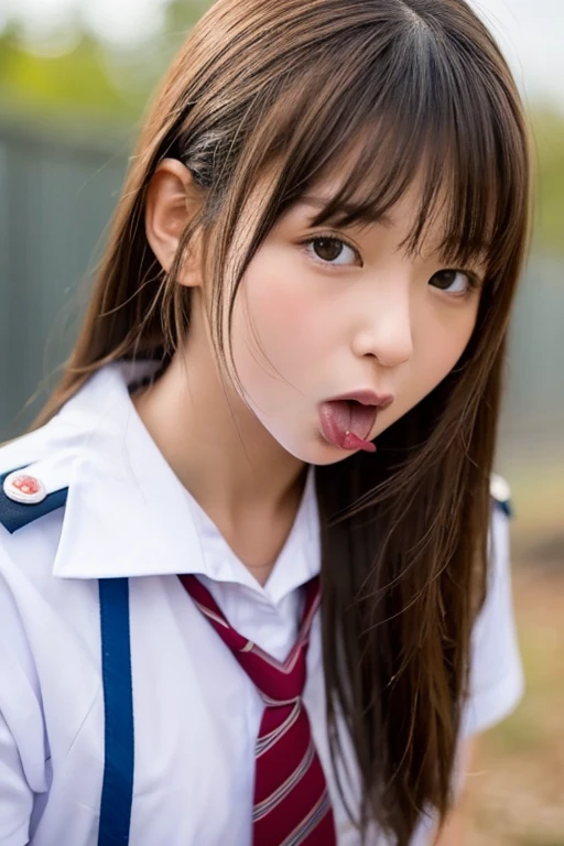 Top quality、Excellent detail、Extremely detailed depiction、((Raw photo))、Delicate skin、Ultra-high resolution、Photorealistic、Bright lighting、(Childish Japanese woman)、(Cute face、A seductive smile、Stick your tongue out a little)、(Very Short Hair、Droopy eyes、Cleavage、School gym clothes、Off the shoulder:1.3)、(Looking up、looking at the camera:1.2)、Perfect figure、Sitting、(Her hands are pressed together:1.6)、Perfect Anatomy、Shot from above