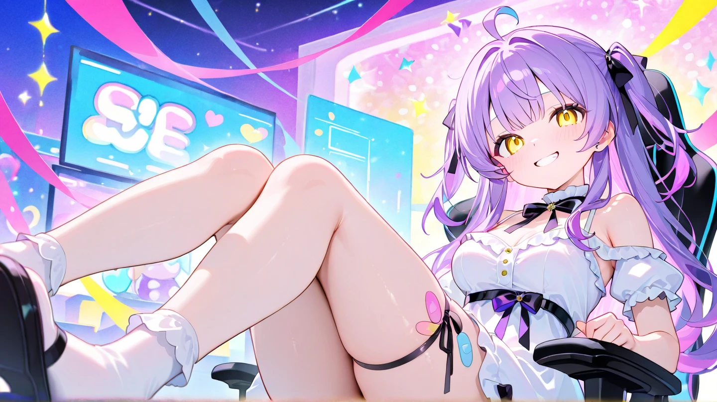 Beautiful girl, painting, several cans of paint, paint stains on face, bright earrings, violet hair, extremely long hair, hair ornaments, violet flowers, yellow flowers, blue flowers, cat ears, cute cat tail, shiny sneakers, sitting in a cute way, gray and red hood, thick leg, skirt, pink lips, shimmering blue eyes, hyper detailed scenery, (masterpiece), best quality, incredibly beautiful, sunlight, dynamic light, intense shadowsstar-shaped pupils, Surrealism, from below, overexposure, motion blur, cinematic lighting, depth of field, reflection light, god rays, 8k, super detail, UHD, masterpiece, super detail, high quality, best quality, highres, 1080P