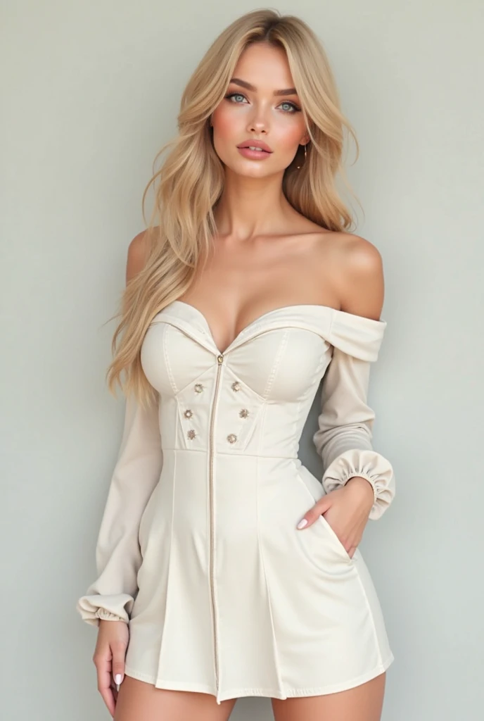 （lifelike， high - resolution：1.3）， 1 girl with a perfect body， slender body, blonde hair,  Super fine face and eyes， boho bob hair， blonde hair,  wet clothes：1.2， ，large breasts, , (white sundress, wide brimmed hat, sunglasses), slim body, (girl hiding in a dressing room, drapes, curtains)