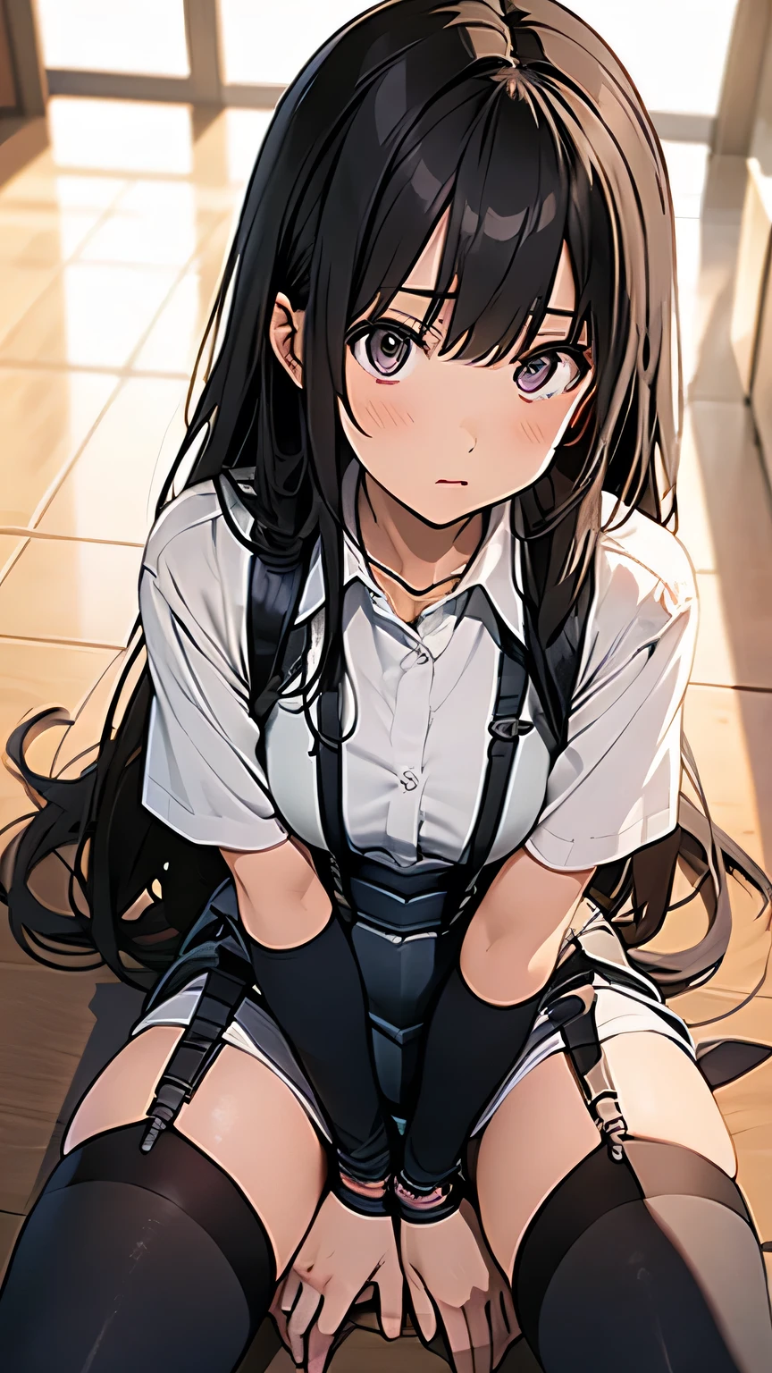 Lift up your skirt、Showing panties、、Black Hair、Showing panties、Lift up your skirt、Pull up your skirt、Condescending expression、A look of contempt、