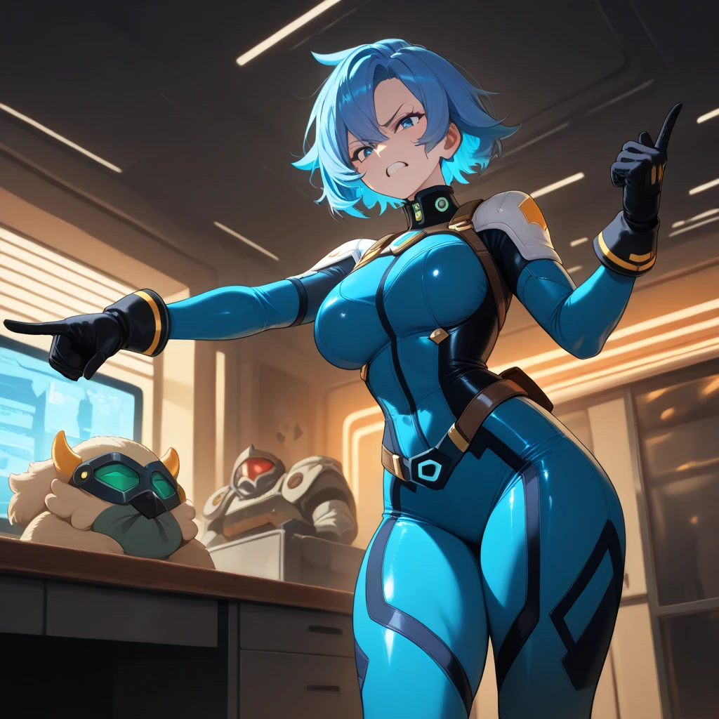 (cartoon),1girl, blue glowing eye, fully robot-like, mecha anime, transformers anime, sexy+, cute+, big boobs, Game art design sheet, Ink drawing line art