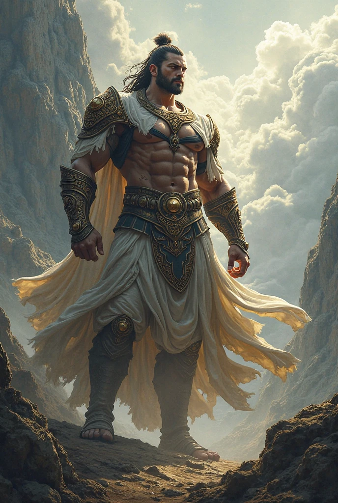 The most handsome man in universe   with height of 6ft and a great strong PHYSIQUE like a warrior he is big and have sword in one hand and wearing dhoti