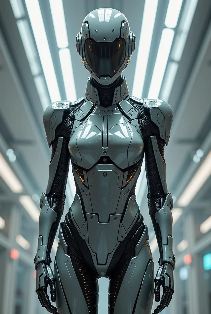 close up of a robot in a futuristic suit standing in a room, mecha suit, hard surface concept art, hardsurface armour, full body mecha suit, hq 4k wallpaper, girl in mecha cyber armor, mjolnir armor from halo infinite, covered in full metal armor, mecha armor, mech suit, intricate glowing mecha armor