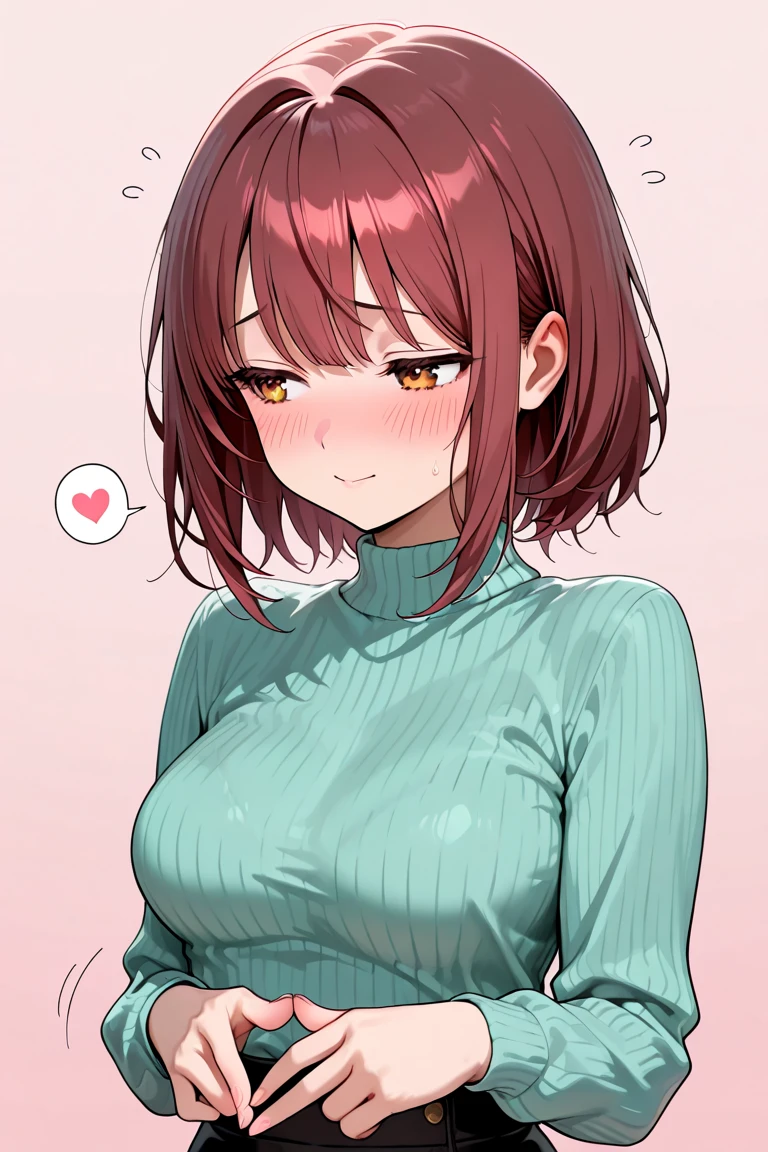 (masterpiece), best quality, emotionless eyes, perfect face, 1girl, solo, red hair BREAK short hair, pink eyes BREAK :o, freckles, large breasts, red shirt BREAK orange skirt BREAK sneakers, standing, white background, simple background 