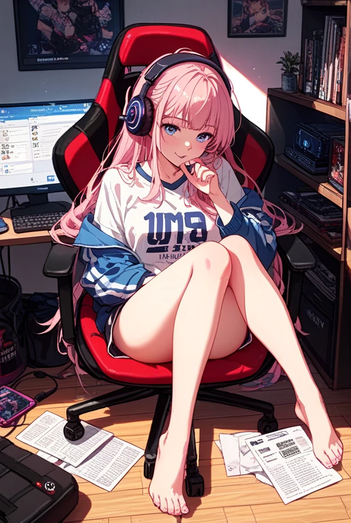 (best quality:0.8) perfect anime illustration, you're a pretty cute girl listen relax music in your headphones, studying, (perfect body, no strange forms), in the school