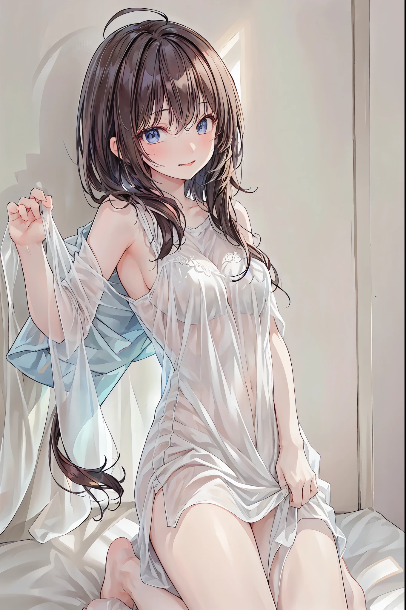 NSFW,(super fine illustration,8k cg wallpaper,highest quality,very detailed,ultra high resolution,best aesthetics),(cowboy shot,From before),Idol Master,(()), (20yo, beautiful girl), (beautiful light brown eyes),((((beautiful light brown hair)))), ((long straight hair)),(wet hair), (shiny hair), (beautiful pale orange skin),(shiny skin),(wet skin),((blue idol dress)),((see-through)),(flat chests,large breasts), ((light brown pubic hair:1.3)),(bsp, pussy juice dripping,pussy, pussy slip,no makeup, sweaty body),(no bra),(no panty), (((open clothes)),((spread legs)),(((spread pussy:1.3))),((steam)),(scatter sweat),(one eye closed), (out tongue),(smile),(Nice touch),((turn your arms behind your back)),,(Bukkake, cum on body:1.3),(Bukkake, cum on face:1.2),((Bukkake, cum in hair:1.2),(ecstasy),(((sex,Cowgirl,pov))),bed room,bokeh,
