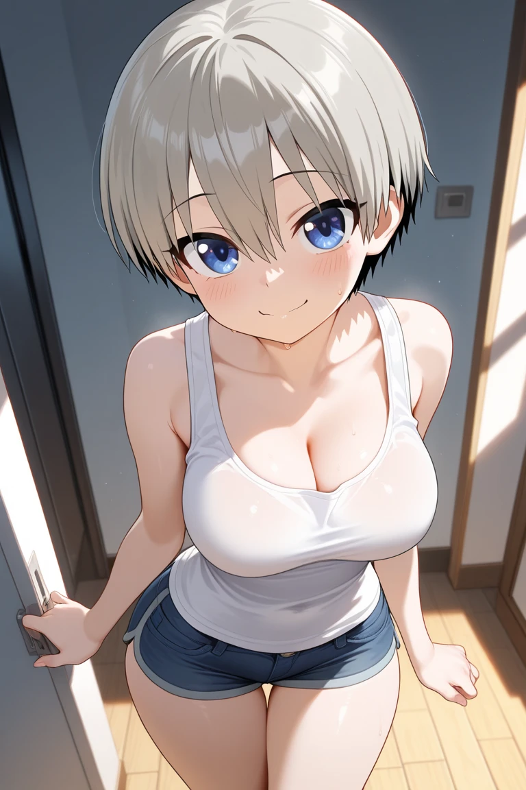 masterpiece, The best quality at the best., 1 girl, mito ikumi , big breasts,Off the shoulder clothing,Sexy servant,Is shy,smile,with blonde hair, long white hair, (blue eyeballs:1.4), forehead protection, The cherry trees,Flying cherry blossoms,gray clothes. big tits, bare and muscular abdomen. scantily clad, bare tits. fur. tender, neko kawai cat ears. Ahegao, scantily clad. Wearing a crop top that covers half of her , loose and big but short top, loose top half tits cover. Posing, shy. Sexy perfect female body. underboob, underboob, underboob. fur, fur, fur. Collar de cuero marron robusto de mascota ajustado al cuello. Piel morena bronceada oscura, piel morena bronceada oscura. Piel morena bronceada oscura