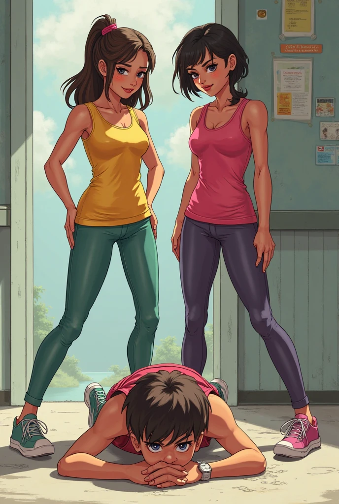 1 man 1 girl, Sexy Manga Comic Sensual Wet Brunette Girl White T-shirt V-neck, Black skirt with high heels, In A Sensual Pose big hips small waist juicy legs big ass ass, Xxx, +18, She is squeezing a man's crotch, The man has pain in his face and cries because of pain in his testicles.; The man is naked and has a big penis.. (NSFW) (Bigboob) (Very wet girl) (Very detailed) (conceptual art) (Manga) (cheered up) (draw) (Detailed animated face) (comic books) (ball bust) (ball bust)