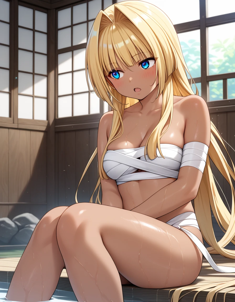 (8K, Raw photo, Realistic, Photorealsitic:1.5), masutepiece, Best Quality, High resolution, Extremely detailed, Detailed background, Cinematic lighting, Lens Flare, Dramatic, Elementary school girl, 1girl in, Cute girl shows off naked outdoors, Solo, Light blonde hair, (Yellow mesh)