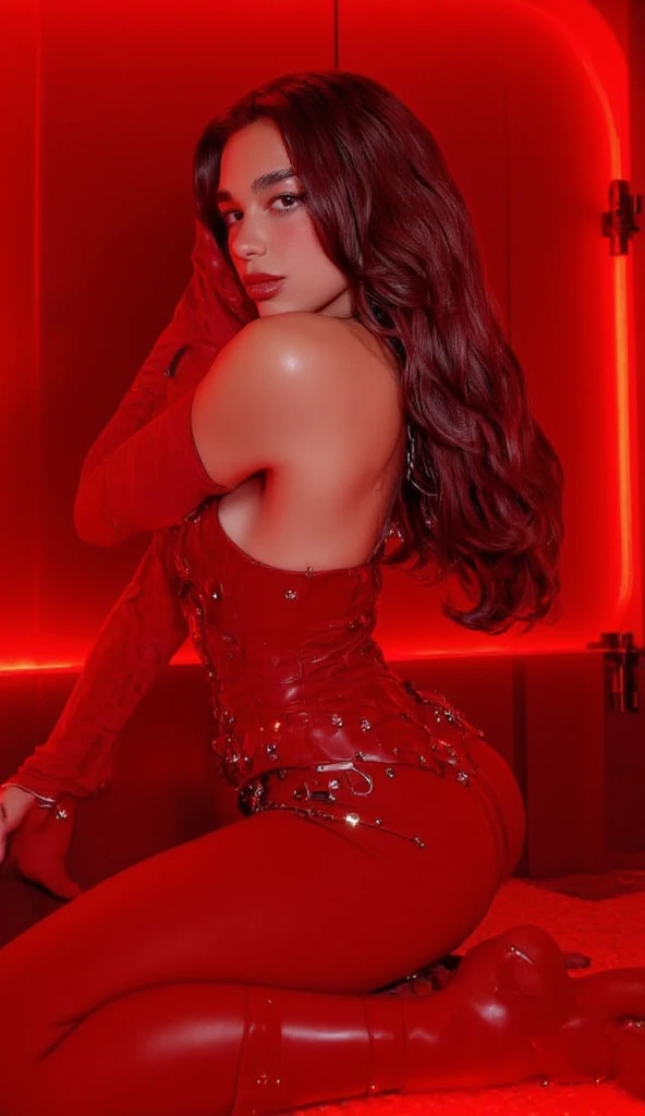 A beautiful detailed young woman with captivating eyes, lush lips, and long eyelashes, dressed in a sexy cosplay outfit inspired by the Pokemon character Team Rocket Jessie, posing playfully with her back towards the viewer, set against the backdrop of an anime-themed bedroom with vibrant colors and soft lighting, (best quality,4k,8k,highres,masterpiece:1.2),ultra-detailed,(realistic,photorealistic,photo-realistic:1.37),1girl,detailed face,beautiful detailed eyes,beautiful detailed lips,extremely detailed eyes and face,longeyelashes,playful pose,butt towards viewer,anime themed bedroom,colorful,soft lighting,cosplay,team rocket jessie,pokemon,cute adult woman,sexy