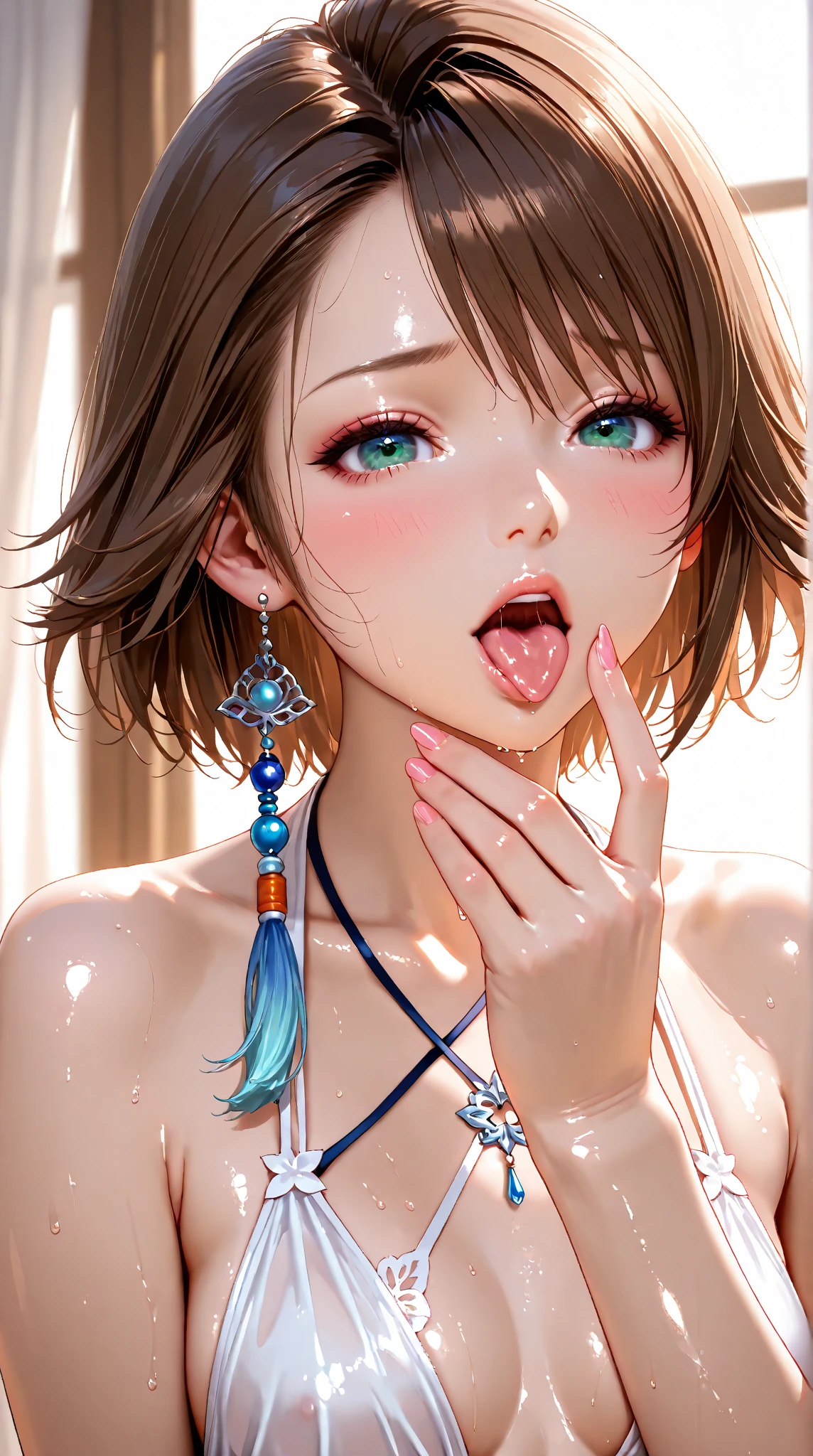 (In 8K、RAW shooting、highest quality、Masseter muscle part:1.2)、Super detailed、super resolution、(realistic、realistic:1.37)、portrait、High-definition RAW color photo、professional photography、very detailed and beautiful、very detailed、8K image wallpaper、amazing details、huge file size、official art、very detailed CG Unity 8K wallpapers、hvery detailed beautiful girl、very detailedな顔、very detailedな目、very detailedな肌、very detailedな指、hvery detailed nose、very detailedな詳細な口、perfect anatomy、detailed background、detailed clothing、(((１With a woman in person１people's men)))、(20:1.2)、20th generation、pretty girl、realisticな体つき、small、white skin、glowing skin、sexy woman、black hair、((short hair))、(well-groomed bangs: 1.4)、cute face、lifelike face、delicate eyes、((Stylish bedroom))、(((fully  woman)))、((Full  Men))、((woman and man hugging on bed))、((talented person:1.5))、((A woman crawling  with her  open))、((Man pushing  into woman's  from behind))、wet body、((restrained))、((Men's burly arms))、((put your finger in a woman's crotch((、woman's arms above her head))、earrings、necklace、bracelet、((face turned to the side))、((Woman closing her eyes and yawning loudly))、contrapo、dynamic lighting、((firm D cup))、((excited look))、