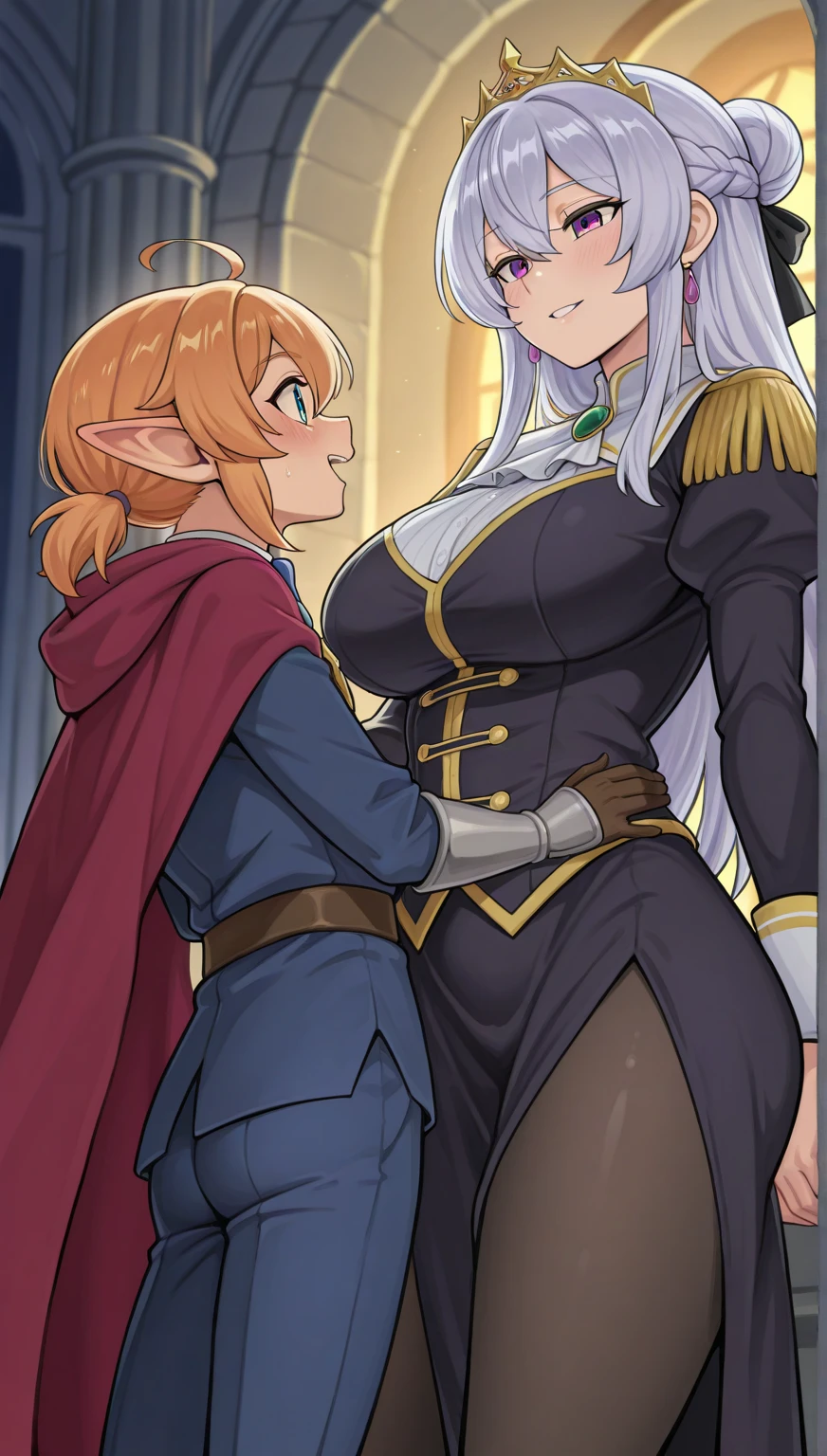 multiple futanari and 1 girl, 2 Zelda’s from breath of the wild and tears of the kingdom, slave mistress, dominatrix, Mature futanari and young woman having oral sex, futanari has huge breasts and huge erect penis, young woman with large breasts and wet vagina, Futanari holding girl under knees, spread legs, penis penetrating vagina from beneath girl, muscular futanari, futanari's fingers rubbing top of vagina, huge breasts, sex scene, girl being penetrated by futanari, girl bouncing on futanari penis, girls face pinned on wall, booty up, penetrated from behind, girl's eyes closed with mouth open, futanari penetrating girl while stimulating clit, excited face, sensual scene, NSFW, climax,