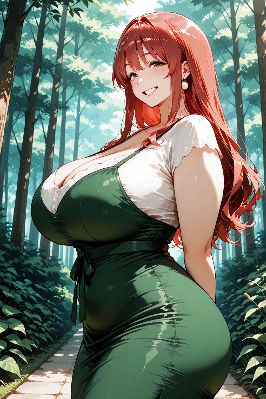 ultra detailed, hyper detailed, best quality, highres, 4K, field of flowers, Hindenburg , looking at viewer, puzzled, happy, , shy, very long hair, wave hair, gradient hair, tall, slender, (gigantic breasts), beautiful breasts , ((ribbed sweater)) ,dappled sunlight,