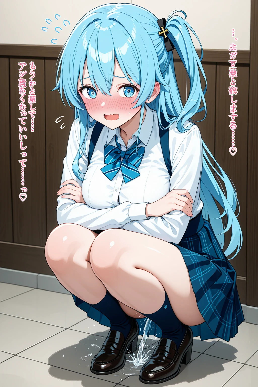 ((masterpiece, best quality)), high resolution,ultra detailed, detailed background, perfect lighting,detailed beautiful eyes,cute pussy,1girl,solo,nsfw,clitoris,vagina,embarrassed,blush,look at viewer,steam,sweat,aroused,(from below:1.2),from front,(standing),wavy mouth,open mouth,in heat,fisheye lens,confused,show off pussy,(bottomless,skirt lift:1.4)
,kawaii,teenage,short stature,short body,small breast, body,ika, blue hair, tentacle hair, blue eyes, long hair, hat, bracelet, tentacles,