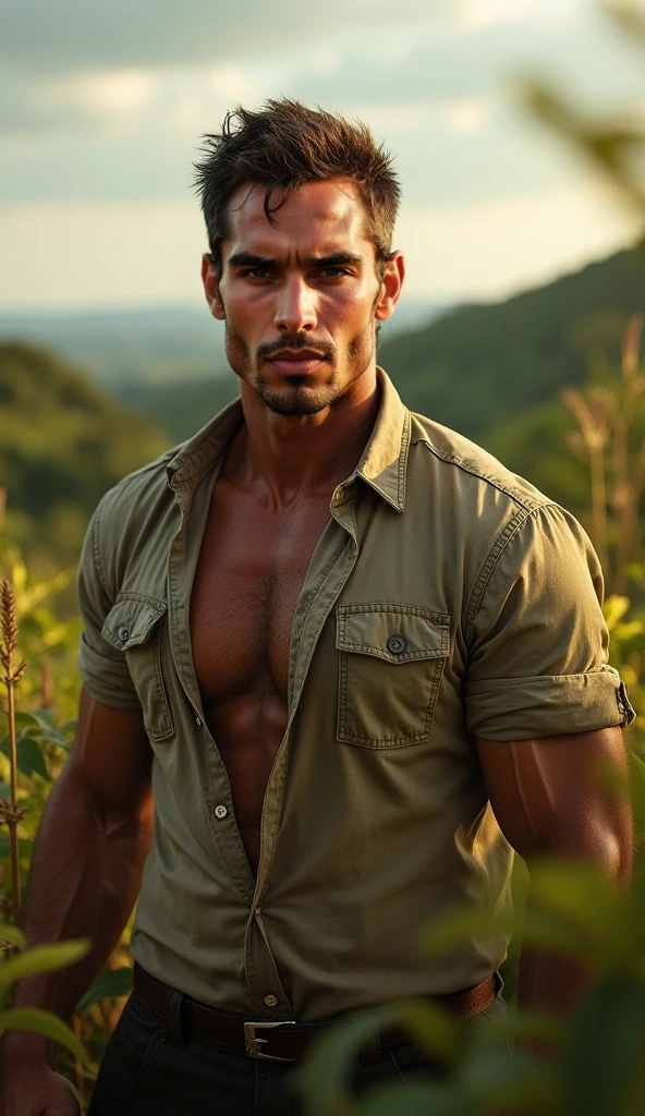 dark-haired man wearing cargo shorts