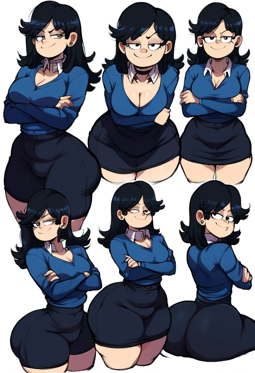 Anime Women、Highest quality:1.2),Detailed face, Lady、Glasses、Afro、Curly hair、Forehead、Big Breasts, Big Ass, Blazer 、skirt、sneakers、whole body