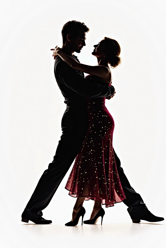 successful, handsome man dancing with his wife, romantic dance, wife's back is turned