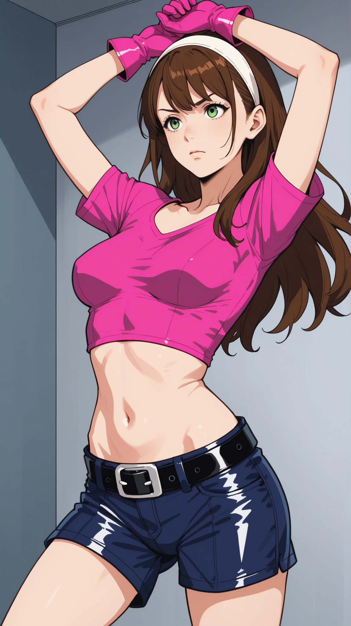 IzmNgm-KJ, long hair,, blush, lipstick, Hot girl, baddie, staring, glaring, bad attitude, mean girl, crazy, smoking, sensual, attractive, mall, shopping center,indoors, masterpiece,high quality,4k, shirt, bare shoulder,belly,crop top,holding pistol,cleavage,casual dress,smile, open mouth, evil expression, exposed belly, exposed navel, exposed midriff, exposed lower belly, crop top overhang, underboob,jacket, unbuttoned jeans , low rise black jeans, Low rise jeans, Low rise jeans with open fly