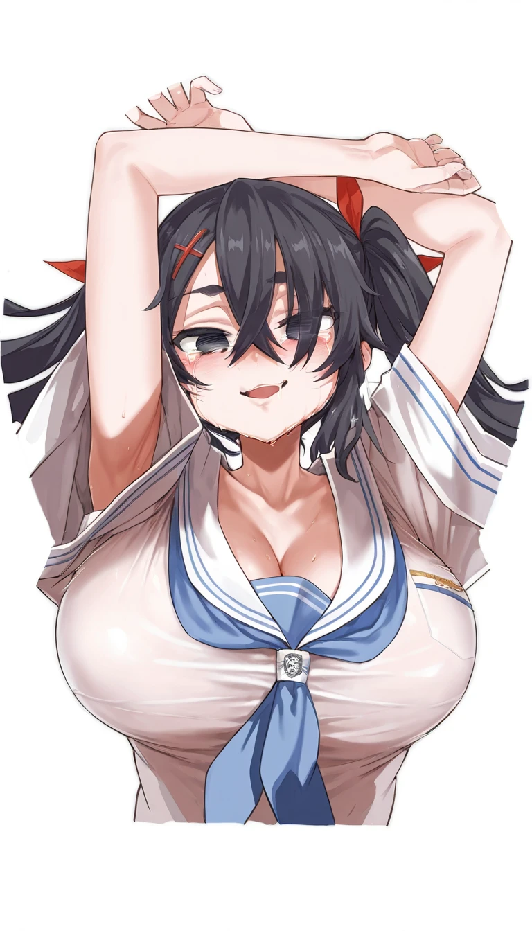 ((illustration for print with 1girl, minimalism, sumiyao style, monochrome, lineart )), simple background, clean:0.9, lineart, vector, (xuer Shampoo, hair bun, shampoo \(ranma 1/2\)), looking at the viewer, upper body, circle frame, breast, nipples, naked, nude, better hair, topless, angry face