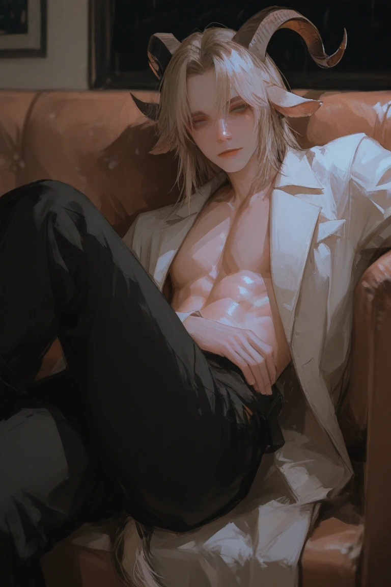One boy((Abdominal muscles、Silver-haired Levi Ackerman)、Gay、(Erection under clothes)、blush、Sweat、humidity、hot、orgasm)、Spread your legs、Put your hands behind your back