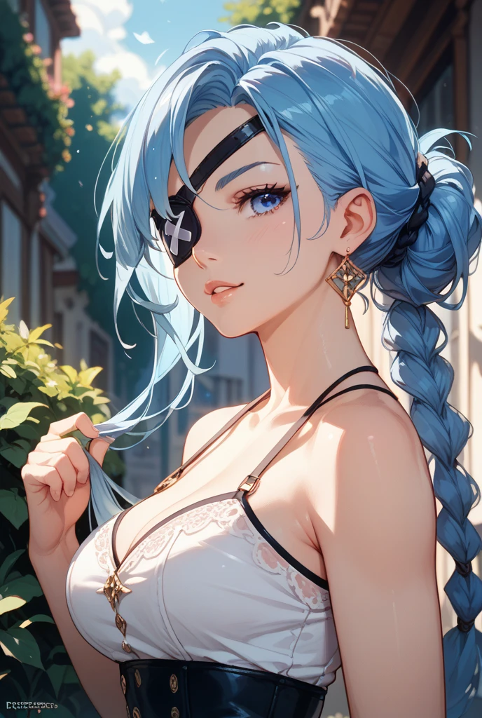 jedi, lightsaber, fair robes, flegs, foreigner, curvey, Seriously, lightsaber azul, (best qualityer)+, work of art+Blue hair length to mid back, with a necklace and a blue and white dress, a halo of water over the head, visible scales on the body and face, NSFW,ultra-realistic skin,pose, pose,template sheet, 3D style, sexly