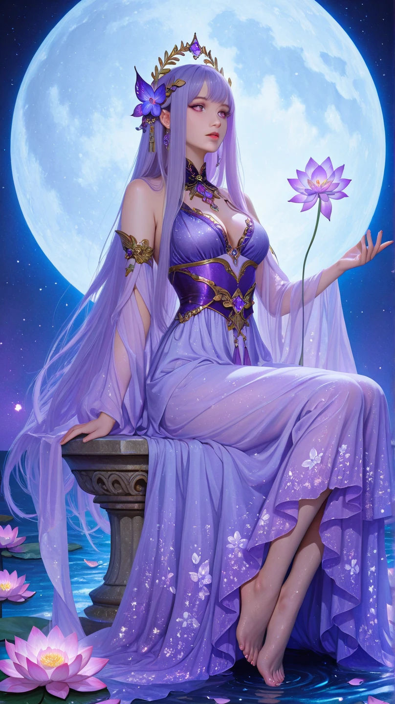 a woman in a purple dress sitting on a rock next to a pond, anime goddess, a beautiful fantasy empress, beautiful alluring anime woman, ((a beautiful fantasy empress)), seductive anime girl, beautiful fantasy anime, beautiful goddess, fantasy art style, 2. 5 d cgi anime fantasy artwork, beautiful fantasy art, beautiful detailed fantasy, beautiful elf with violet skin