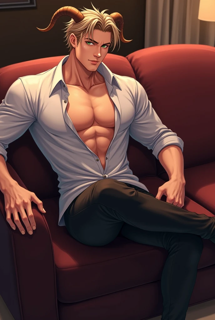 (Lee Hwang, high resolution, Ultra-detailed, high dynamic range), masterpiece, best quality best, Portrait of a boy, tremor with red eyes, detailed face, professional photography, Alafid man topless, recline comfortably，legs are open, (puffy nipples(from below:1.1)), Focus on your audience,18 year old boy, tremor, [ A well-defined body ]，White shirt open，Abs，chest muscles，Short white pants，big protrusion，white shoes，Street lamp，