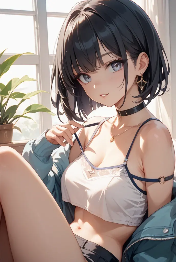 NSFW、(masterpiece、Highest quality:1.2)、1 person、solo、M字Leg spread、Leg spread座り、White string panties、Open legs、Legs open、Leg spread、(Big Tits、Big Breasts、Transparent breasts)、In town、congestion、belly button、Thigh、(Big Tits、Big Breasts、Transparent breasts)、(Erect nipples、black tank top shirt、black bra top、Low rise、belly button、Navy blue denim short skirt、Micro Mini Skirt、White string panties、Gold Necklace)、(Big Tits、Big Breasts)、(tall、Toned body、slim body、Brown Skin、Sunburn、Big Breasts)、（Slanted Eyes、Dark Eyes）、(Sexy look、Erotic look、Estrus、Lust)、((black hair medium straight、Black hair medium bob))、In town、Female teacher, 23 years old、Rumiko Honjo、((masterpiece))、((Highest quality))、((detailed)、((Adult female))、photograph、美しくdetailedな顔、detailedな目、独奏、