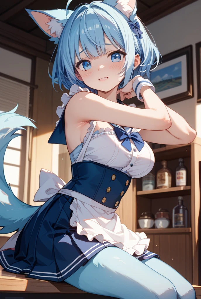 score_9, score_8_up, score_7_up, rating_explicit, masterpiece, best quality,high quality,highres,very aesthetic, absurdres, high detailed,optimal lightning,4k,8k wallpaper, source_anime, uncensored,official art, official style, megami magazine,BREAK,1girl,fyristia,magical girl,light blue hair,red eyes,thighhighs,short dress,unamused,disappointed,embarrassed,looking away,skirt lift by myself,sexual ecstasy,((((motion lines)))),in heart,(((steam))),(sweat) ,(((steam,sweat))),too many heart,,cowgirl position,girl on top,from above,