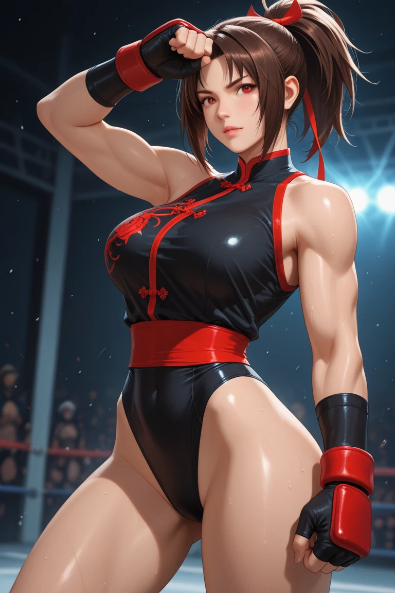 (8k, RAW Photos, 最high quality, masterpiece:1.2), High-quality RAW color photos, Professional photo shoot, Cinematic Light, (((young woman, Gal))), (Sharp features), (Big eyes), (Small face), (Skin with attention to detail:1.2), Cute face, Beautiful appearance, Long eyelashes, (Female Fighter), (Toned body:1.5), ((((Big and ample breasts)))), Very detailed顔と肌の質感, Fine grain, Natural Makeup, (Intricate colorful bodysuits:1.2, boots, 女性wrestlingラー:1.5),Transparent, too-short miniskirt, Cape, (((Fighting Pose:1.9, A tense look))), Hair in the wind, Gazing Eyes, Beautiful Skin, Shiny skin, (A large number of people:1.2, wrestling), Perfect Fingers, Five Fingers, Anatomically correct, Background blur, high quality, Surreal, Bright colors, ((Very detailed, photo shoot)),