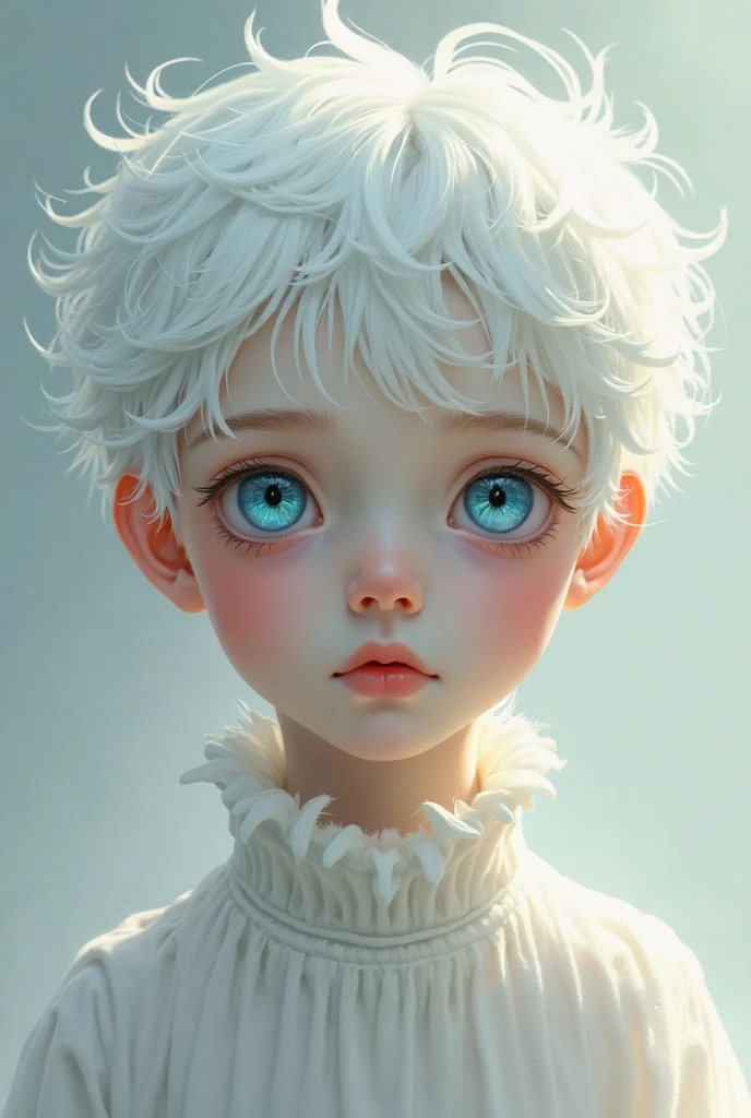 You can create an image of a pale-skinned, blue-eyed boy with white hair and slightly brown hair.