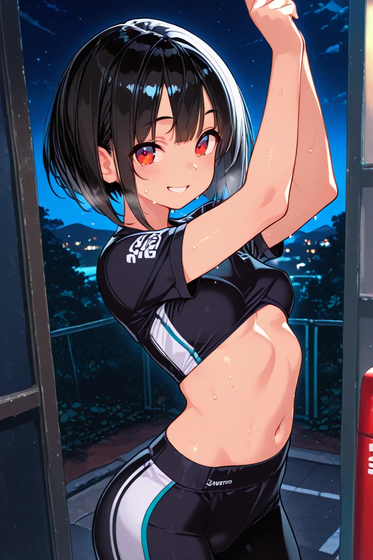 16 year old teenage woman. Morocha. Short stature. Cabello negro con dos colitas. Cuerpo delgado. Buen cuerpo campera recortada. Abdomen desnudo. Hip pants. Pierna gruesas. 