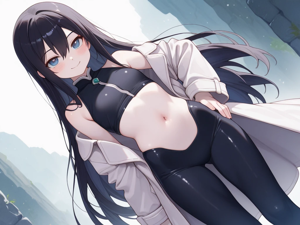 (masterpiece: 1.2), (high resolution), (best quality: 1.3), (ultra detailed: 1.2), (illustration: 1.2), (1 girl: 1.2), (solo: 1.2), cute, , large boobs , skin tight black crop top, long black hair, (long straight hair, scarf red), athletic physique, perfect hands, , no shoes, only one person in photo, tiny young girl, age 10, perfect finger,perfect hands, Highest Quality, Highest Resolution, perfect background, perfect perspective, sharp image, perfect details, perfect lighting, perfect shadows, Perfect lighting, Best background, Vannamelon, long black hair, red eyes, hair blush, full body, thong, behind view, blushing, bent over, indoors, thighs, SFW, standing,large chest,anime eyes , cropped hoodie underboob, wide hips