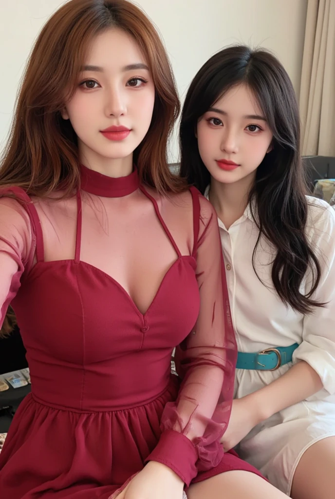 Red dress，，full cleavage，deep understanding，Colossal tits，Huge cleavage，Breasts are bigger than watermelons，Snow-white skin