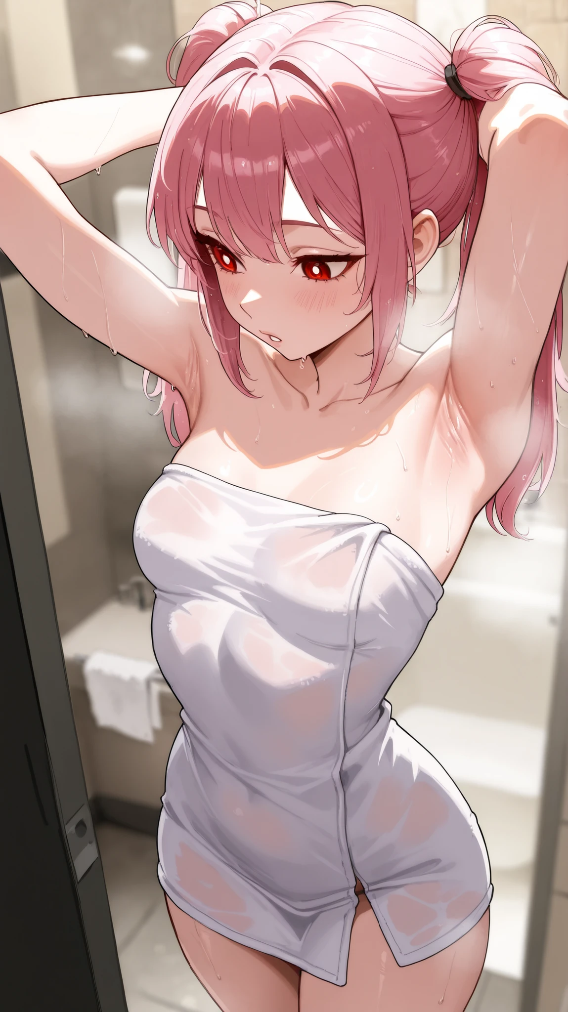 As Yuno Gasai sits quietly in the padded cell of the local insane asylum, her red eyes staring blankly at the opposite wall, her face devoid of all emotion. The months of insanity show in her tired eyes, depicting the internal turmoil that plagues her every night. Dressed in a white hospital gown with the top slightly open, revealing the curves of her large breasts. A mouth restraint in place, preventing her from biting anyone else in the hospital. (((no_panties))), (((no_bra))), hospital_gown,