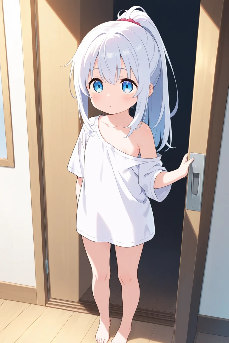 ((masterpiece))((Highest quality))Mouse Ears、girl、smile、blush、Flat Chest、Are thin、Gray Hair、blush、Are standing、Whole body image、Even your toes are visible、Eye level on face、front、No background、Mouse pose、真frontのアングル、Completely naked