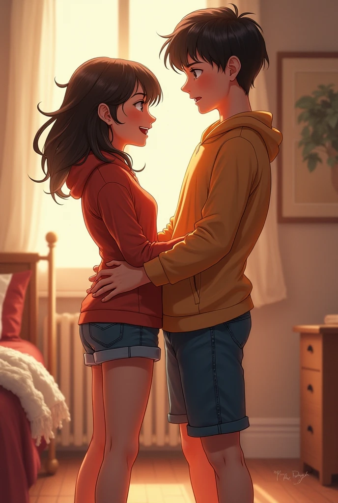 girl pulls down boy's pants and puts her hand in his pocket and feels good