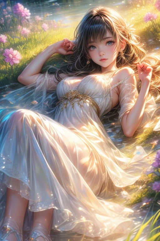 ((highest quality)),(Ultra-high resolution),(Very detailed),(Detailed Description),((The best CG)),(A masterpiece),Ultra-precise art,Amazing drawing art,(Art with precise detail:1.5), (woman:1.4),(Calm sleeping face:1.4), A profusion of flowers:1.6,