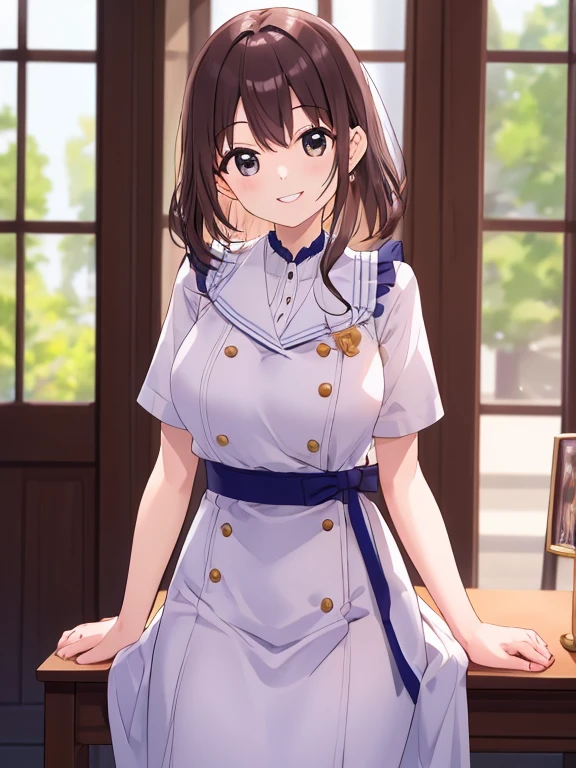 azusanakano, Azusa Nakano, 黒hair, (brown eyes:1.5), 長いhair, 短い編み込みhair,blush,smile,skirtリフト, cloth, hair, skirt, 邪悪なsmile, maid,maidヘッドレス,
break indoors, coffee shop,
break looking at viewer, (cowboy shot:1.5),
break (masterpiece:1.2), highest quality, High resolution, unity 8k wallpaper, (figure:0.8), (detailed and beautiful eyes:1.6), highly detailed face, perfect lighting, Very detailed CG, (perfect hands, perfect anatomy),