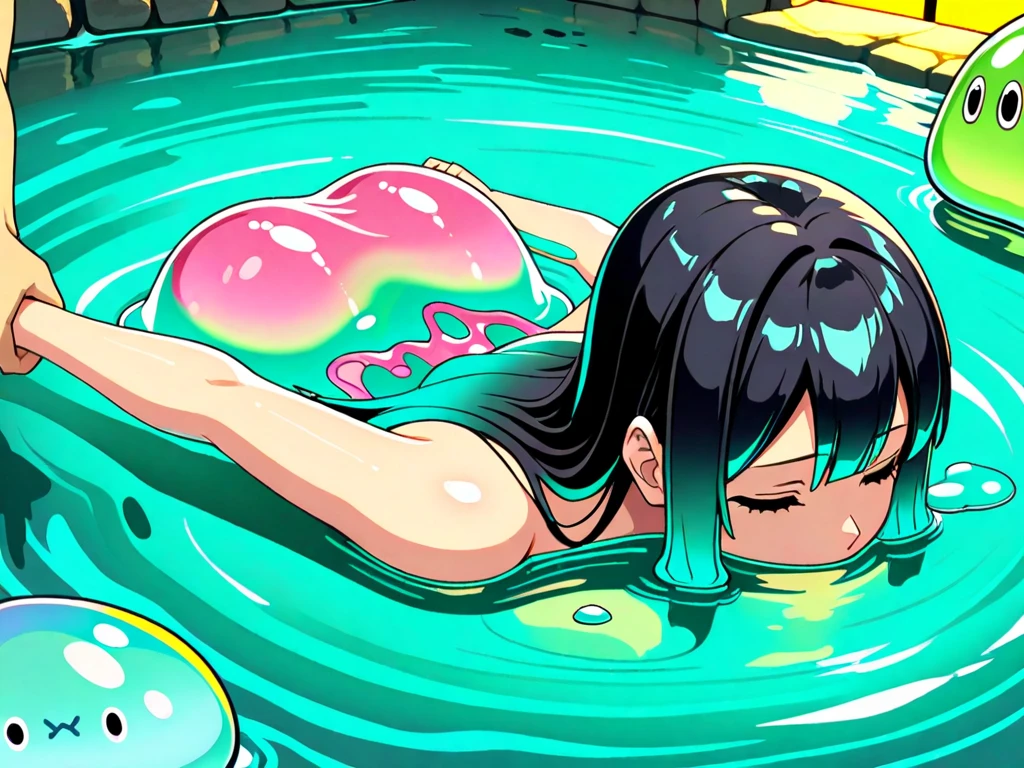 ultra realistic, photography, A red sexy av idol Korean woman with long black hair big and large devil horns laying inside of two giant thick Inside the filling tubes that have to be at least one foot in diameter, the mouth is wide open as she looks down into it while her face expression shows extreme pain from being in the style of Air Fitzgatieh's tongue, photorealistic, shot on canon dsir, full body shot hyperrealistic human figure, extremely detailed artgerm, in the style artgerm, facing the camera, lens 35 mm, blur background, in a pool, wearing a black bikini, wet skin, wet hair, messy hair, shiny skin, wet, water, trenched in water from getting sprayed with a waterhose by someone off camera, waterhose, enjoying the water, water pourin down on her, water squirting on her body