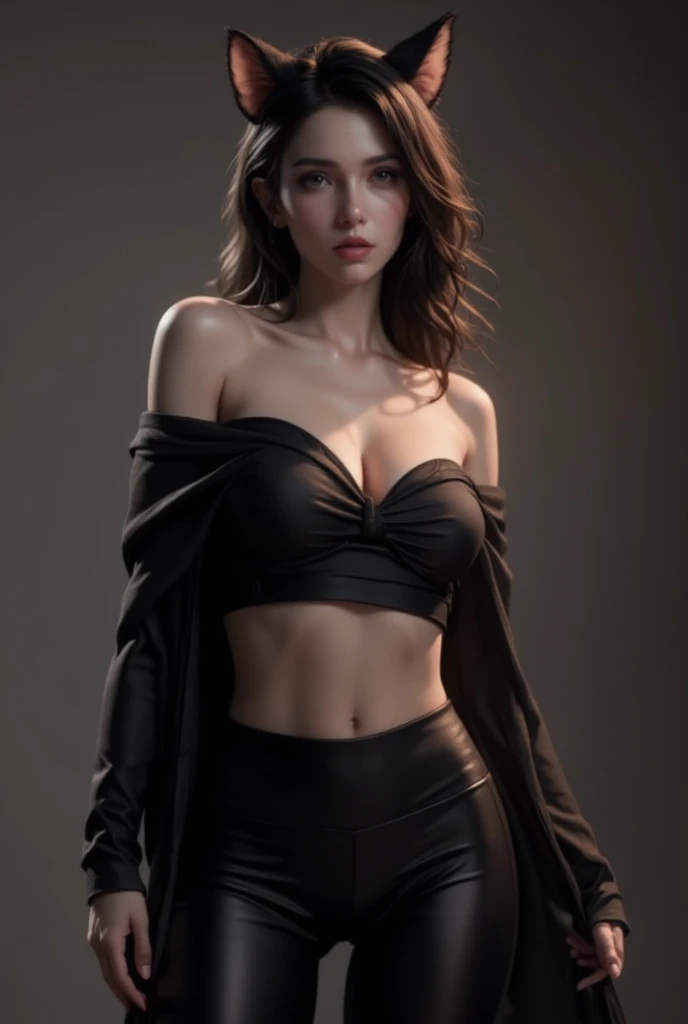 a young beautiful woman with long black hair and a black jacket, i can't believe how beautiful and sexy she is, distinct facial features, layered textures, strong contrast between light and dark, sharp attention to detail, (RAW photo, UHD, HDR, 32k, best quality, trending on artstation, masterpiece, photorealistic, ultra high quality, ultra high resolution, octane render, ultra-detailed, photon mapping, radiosity, physically-based rendering, ue5, Canon 5d, lifelike texture, intricate face, intricate eyes, high contrast, film grain, FujifilmX), (((1girl))), A very beautiful most attractive ultra desirable solo girl, Detailedface, (((solo poses))), (((slender fit body, flawless skin, perfect proportions, perfect anatomy, flawless anatomy, flawless proportions, double eyelids, puffy eyelids, beautiful detailed eyes, pale lips, full body))), (((areola slip))), ((sideboob)), (((underboob))), (((undershirt))), feminine and sexy posture, (((nipslip))), (((nippleslip))), (((fit body figure)))